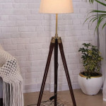 Beige & Brown Solid Contemporary Tripod Floor Lamp