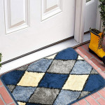Set Of 2 Blue & Cream-Colored Printed Anti-Skid Doormat