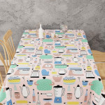 Peach & Green Printed Cotton Rectangular 6 Seater Table Cover