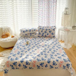 Blue & White Printed Double Queen Bed Cover
