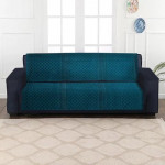 Set Of 10 Blue Quilted Velvet 5-Seater Sofa Covers