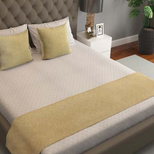 Khaki-Coloured Solid Bed Runner with Cushion Covers